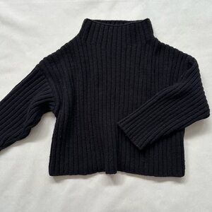 Babaa No 6 Black Ribbed Mock Neck Oversized Pullover Jumper Sweater One Size